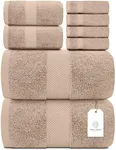 White Classic Luxury Taupe Bath Towel Set - Combed Cotton Hotel Quality Absorbent 8 Piece Towels | 2 Bath Towels | 2 Hand Towels | 4 Washcloths [Worth $72.95] 8 Pack | Taupe