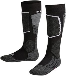 FALKE Unisex Kids SK2 Intermediate Ski Socks, Knee High, Medium Cushion, Warming, Breathable Quick Dry, Merino Wool, Black (Black-Mix 3010), 3-6, 1 Pair