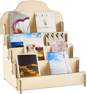 Barydat Tiered Greeting Card Display Stand Wooden Collector Card Rack Display Portable Birthday Card Display Wooden Photo Display Holder for Postcards Hair Clips Display(Beige,11.8 x 10.4 x 14.2 Inch)