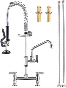 iVIGA [New Upgrade] Brushed Nickel Commercial Kitchen Faucet Deck Mount with Pre-Rinse Sprayer 26" Height Kitchen Sink Faucet 8 Inch Center with 10" Add-on Swing Spout Faucet