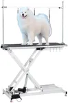 Electric Dog Grooming Table (47Inch-White), Heavy Duty Electric Grooming Arm Table for Pets & Large Dogs Adjustable Height: 9.4"-39.4" Non-slip Desktop with Gantry Crane Set, Fixture *4 Noose*2