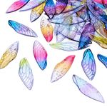 Spritewelry 50Pcs Butterfly Wing Charms Transparent Resin Insects Pendants Multi Colors Dragonfly Wing Feather Drop Charms with Gold Foil for Jewelry Making Crafts