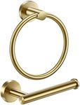 Pynsseu Brushed Gold Bathroom Accessories, SUS 304 Stainless Steel Wall Mount Hand Towel Ring Toilet Paper Roll Holder Hardware Set - 2 Pieces