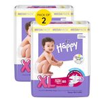 Bella Baby Happy diapers for baby | Breathable, Leakage Protection | Rash Free, Quick absorption layer for dry feeling | Wetness Indicator | Size Extra Large upto (12+ kg) | Pack of 2-80 Pcs Each