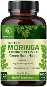 Organic Moringa Capsules 120 Capsules 1000mg – Green Superfood Organic Moringa Oleifera Leaf Powder Capsules - Immunity & Metabolism Booster Nutritional Rich Supplement for Breastfeeding Support