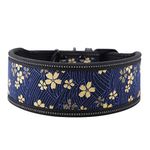 Reflective Dog Collar with Soft Neoprene Padding, Padded Dog Collar Adjustable Nylon Dog Collars with Safety Buckle & Soft Neoprene Padding, Breathable Pet Collars(L-Navy Blue Printing)