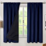 BFAM Store Thermal Insulated 100% Blackout Curtains for Bedroom with Black Liner, Double Layer Full Room Darkening Noise Reducing Rod Pocket Curtain Set of 4 (NAVI Blue, 7 FT (Door))