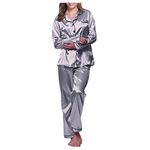 Pyjamas for Women Silk Satin Bride Pajamas Set Long/Short Sleeve Two Piece Button Down Sleepwear Loungewear Ladies Classic Plus Size Loose Shorts Trousers Pjs Sets for All Seasons Travel Essentials