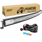 RIGIDON Curved Thin Slim Led Light Bar 52 inch 675W with 12V Wiring Harness Cable Kit, Fog Light for Car Off Road Truck ATV 4x4, Flood Spot Combo Beam, Waterproof Driving Work Lamp, 6000K White