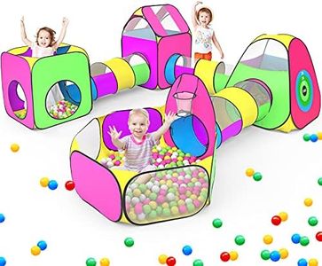 7PC Kids Play Tent for Baby with 1 Baby Ball Pits for Toddlers, 3 Kids Tent and 3 Kids Tunnels, Large indoor Outdoor Playhouse, Boys and Girls Best Birthday Gifts or Toys Playset, Children Target Game