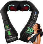 Zyllion Shiatsu Back and Neck Massager - Cordless Rechargeable 3D Kneading Deep Tissue Massage with Heat for Home, Office, Car, Athletes & Muscle Pain Relief - Black (ZMA-28RB-BK)