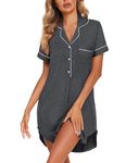 Ekouaer Women's Nightgown Button Down Nightshirt V Neck Sleepshirt Short Sleeve Sleepwear Soft Pajama Dress