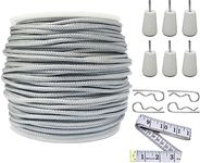 Y-Axis Roll of 60 Yards 2.0mm Light Gray Braided Nylon Lift Shade Cord with 6 Pack Wood Cord Knobs + Soft Tape