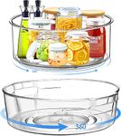 Akls 2 Pack Lazy Susan Turntable Cupboard Organiser 28*8.6cm and 24*8.6cm Revolving Condiment Holder Plastic Rotating Spice Rack Multifunctional Kitchen Storage for Cupboard Fridge Table Pantry Clear1