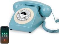 Retro Blue Bluetooth Landline Phone, Mid-Century Style Desk Telephone with Classic Handset, Loud Vintage Ringtones, Bluetooth Connects to Smartphone, Cute Retro Decor Phone for Bedroom, Home & Office