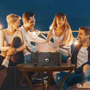 COSIEST 12" Tabletop Fire Pit, CSA Certified Outdoor Propane Fireplace w Magnesium Oxide Round Base, 40,000 BTU Stainless Steel Burner, Glass Rocks, Glass Wind Guard, Fits 20lb Tank Outside