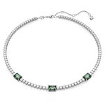 Swarovski Women Matrix Tennis Necklace, Mixed Cuts, Green, Rhodium Plated