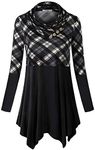 Cestyle Womens Tops Plus Size, Misses Office Wear Tunics for Legging Plaid Cowl Neck Warm Knitted Asymmetric Hem Daily Wear Soft Stretch Flattering Thin Sweater Gray X-Large