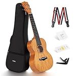 Enya Concert Ukulele 23 Inch Solid Mahogany Top Ukelele for Beginner with Gig bag, Capo, Strap, Strings, Pick (EUC-25D Nature Concert)