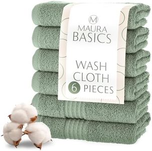 MAURA Basics Turkish Cotton Washcloth Towel Set High Performance Bathroom Essentials with Hanging Loops, Standard Size 13”x13”, Ideal for Daily Comfort, Sage Green