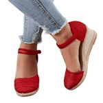 Women's Platform Espadrilles Casual Ankle Strap Wedge Sandals, Comfortable Dressy Summer Shoes,Ripple Sandals Platform Wedge Sandals Fashion Versatile Braided Buckle Breathable Wedge (Red, 5.5)