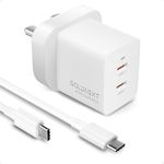 USB C Plug 47W GOLDNEXT GaN PD 45W Dual USB C Charger Plug UK PPS 33W Super Fast Charger with Type C Cable for iPhone 15 Pro Max/14/13, Macbook Air, Samsung S24 Ultra, iPad, Pixel 9 Pro XL, Steam Deck