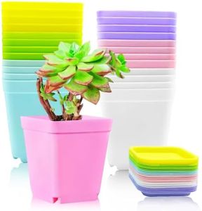 24 Pack Colorful Flower Pots Square Plastic Plant Pots Succulent Planter Nursery Pots with Saucers for Your Room,Garden Office and Balcony Decor