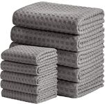 Vnoss Waffle Weave Microfiber Kitchen Towels and Dishcloths Set, 26 X 18 Inch and 12 X 12 Inch, Set of 10 Gray Lint Free Dish Towels for Drying Dishes