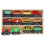 Kurtzy 12 Pack Wooden Magnetic Train Toy Set with Storage Box - Educational Locomotive Engines for Boys & Girls 3 + Years - Train Vehicle Cars Compatible with Most Major Brand Railway Tracks