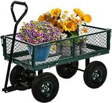 HCY Wagons Cart Heavy Duty Mesh Steel Garden Cart 400Lbs Lawn Utility Cart with Removable Sides,Wheels,Adjustable Handle Outdoor Yard Landscape - Green