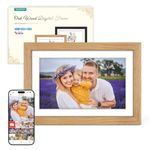 Digital Photo Frame WiFi Oak Wood Frame, Frameo Digital Picture Frame 10.1 Inch, 32GB Memory, 1280*800 HD IPS Touchscreen, Auto-Rotate, Share Photos Videos via Frameo APP, Gifts for Women Men