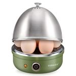 VOBAGA Electric Egg Cooker with Auto Shut-Off Stainless Steel Rack Tray Basket for Soft, Medium, Hard-Boiled Eggs, Poached, Custard & More, 7 Capacity, Retro Green