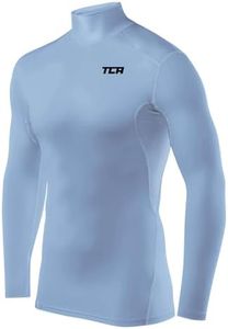 TCA Men's HyperFusion Compression Base Layer Top Long Sleeve Under Shirt - Mock Neck/Crew Neck - Ice Blue, Medium