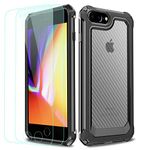 iPhone 8 Plus Case, iPhone 7 Plus Case, LABILUS Hybrid Carbon Fibre Pattern Shockproof Clear Cover with Screen Protector (2 Pack) Designed for iPhone 8 Plus/7 Plus - Black