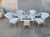 Garden Living 4+1 Outdoor Indoor Patio Furniture Sets Rattan Chair Patio Set Wicker Conversation Set Poolside Lawn Chairs Swing Area Balcony Outdoor Garden Furniture (4 Chair 1 Table, White STR)