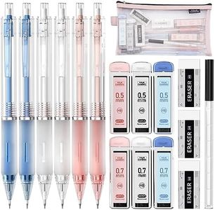 Four Candies Mechanical Pencil Set with Case, 6PCS Aesthetic Mechanical Pencils 0.5 & 0.7mm with 360PCS HB Lead Refills, 3PCS Erasers, 9PCS Eraser Refills for writing, drawing and sketching