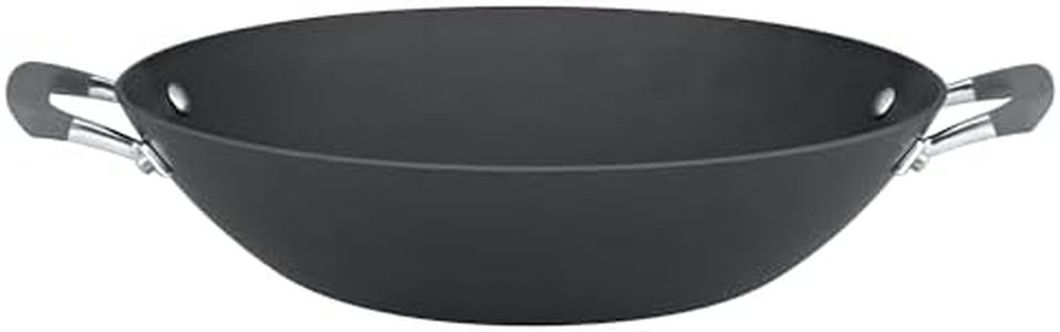Anolon Endurance 36cm Nonstick Wok, 1L Capacity, Induction & All Stovetops Compatible, Stainless Steel & Aluminium, Durable Flat Wok Pan, Black