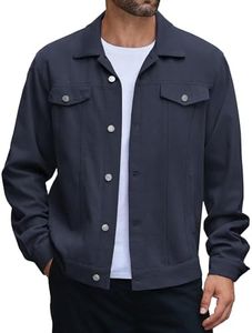 COOFANDY Men Retro Denim Jacket Canvas Trucker Jacket Dark Blue Vintage Jean Jacket Streetwear Trendy Jacket