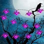 Twinkle Star Halloween String Lights, 19.2ft 40LEDs Purple Bat Halloween Decorative Light, Battery Powered with 8 Lighting Mode Waterproof Spooky Light for Party Patio Indoor & Outdoor Use