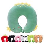 H HOMEWINS Travel Pillow for Kids Toddlers - Soft Neck Head Chin Support Pillow,Cute Animal in Any Sitting Position for Airplane,Car,Train,Machine Washable,Children Gifts (Green Dinosaur)