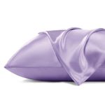 Bedsure Satin Pillowcase for Hair and Skin - Lavender Zipper Pillow Cases Standard Size Set of 2, Similar to Silk Pillow Cases, Silky & Super Soft Pillow Covers, Gifts for Her or Him, 20x26 Inches