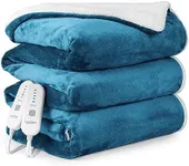 CAROMIO Electric Blanket King Size 90" x 100", Large Thickened Sherpa Heated Blanket with Dual Control 5 Heat Levels & 10 Hours Auto Off, Machine Washable Fast Heating Blanket King Size, Teal