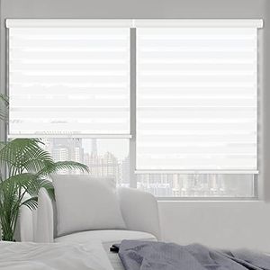 Kokorona Zebra Blinds Roller Shades Cordless Window Blinds with Valance Cover, Day and Night Sheer Shades Dual Layer Fabric for Light Control Light Filtering Privacy, White, 22" W X 72" H