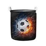 Showudesigns Football Large Storage Bin for Boys Bedroom, Collapsible Round Laundry Hamper Dirty Clothes Basket for Bathroom/Home Decor Baby Toys Storage Box