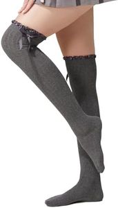 TOCONFFON Women's Girls Thigh High Stockings Over the Knee Socks with Satin Bows(Dark Grey,One Size)