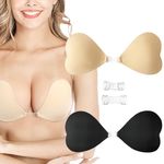 Makone Push Up Invisible Bra for Women, 2 Pack Reusable Backless Strapless Sticky Adhesive Bra for Party Wedding Evening Dress with 3 Different Length Front Buckles (UK, Cup & Band, B, A/B)