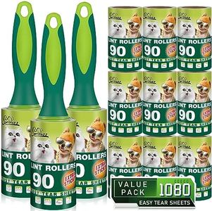 Lint Rollers for Pet Hair Extra Sticky 1080 Sheets Mega Value Set Roller with 3 Upgraded Handles Removal Tool Clothes, Furniture, Carpet, Dog Cat Remover