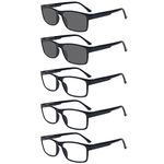 5 Pack Reading Glasses Blue Light Blocking UV400 Anti Glare Computer Eyeglasses Readers Sunglasses for Men Women (3Black/2Sun, 2.00)