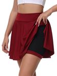 tanzdunsje Women's Girls' Basic Skirt, Black Skirt, Women's Mini Skater Skirt with Trousers, Pocket Tennis Skirt(M,Claret)