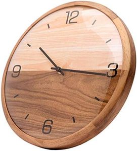 Driini Analog Dome Glass Wall Clock (12") - Pine Wood Frame with Two-Tone Wooden Face - Battery Operated with Silent Movement - Large Decorative Clocks for Classroom, Office, Living Room, or Bedrooms.